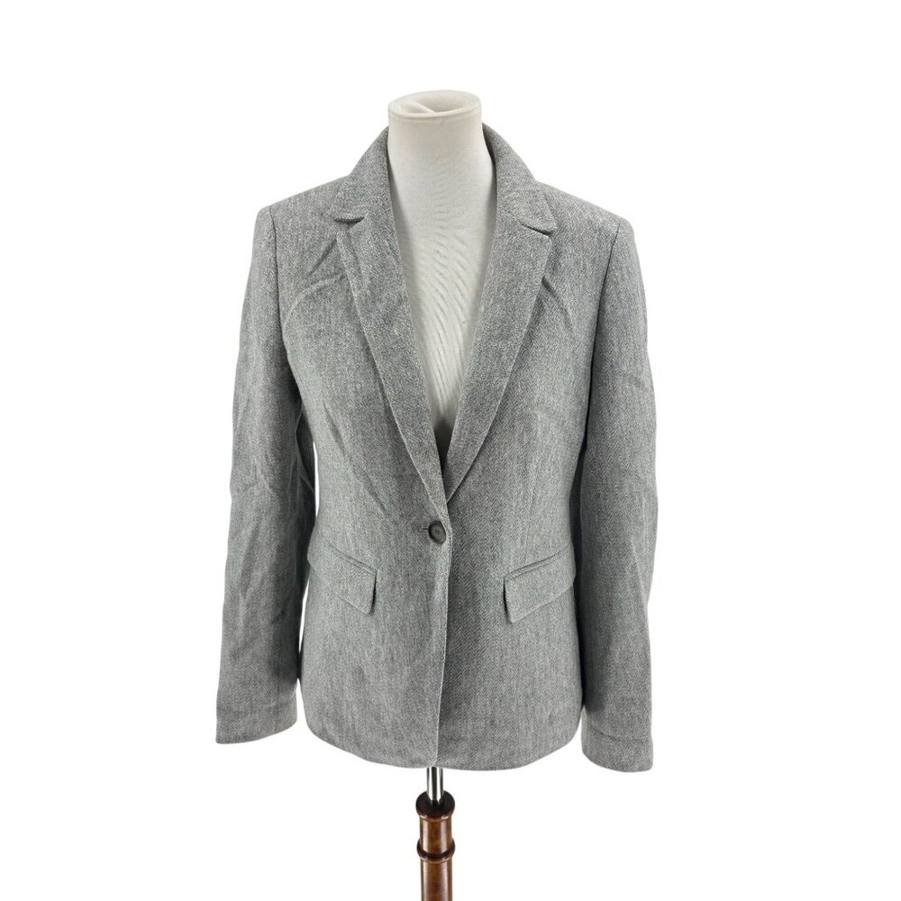 Loft Womens Gray Herringbone Blazer With Elbow Patches Size 6